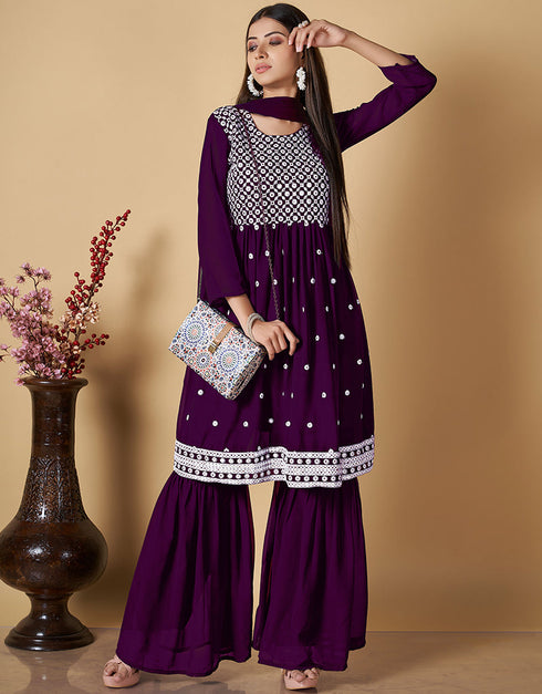 stylish purple georgette designer party wear readymade salwar suit with purple georgette pr-prt19219 Front View